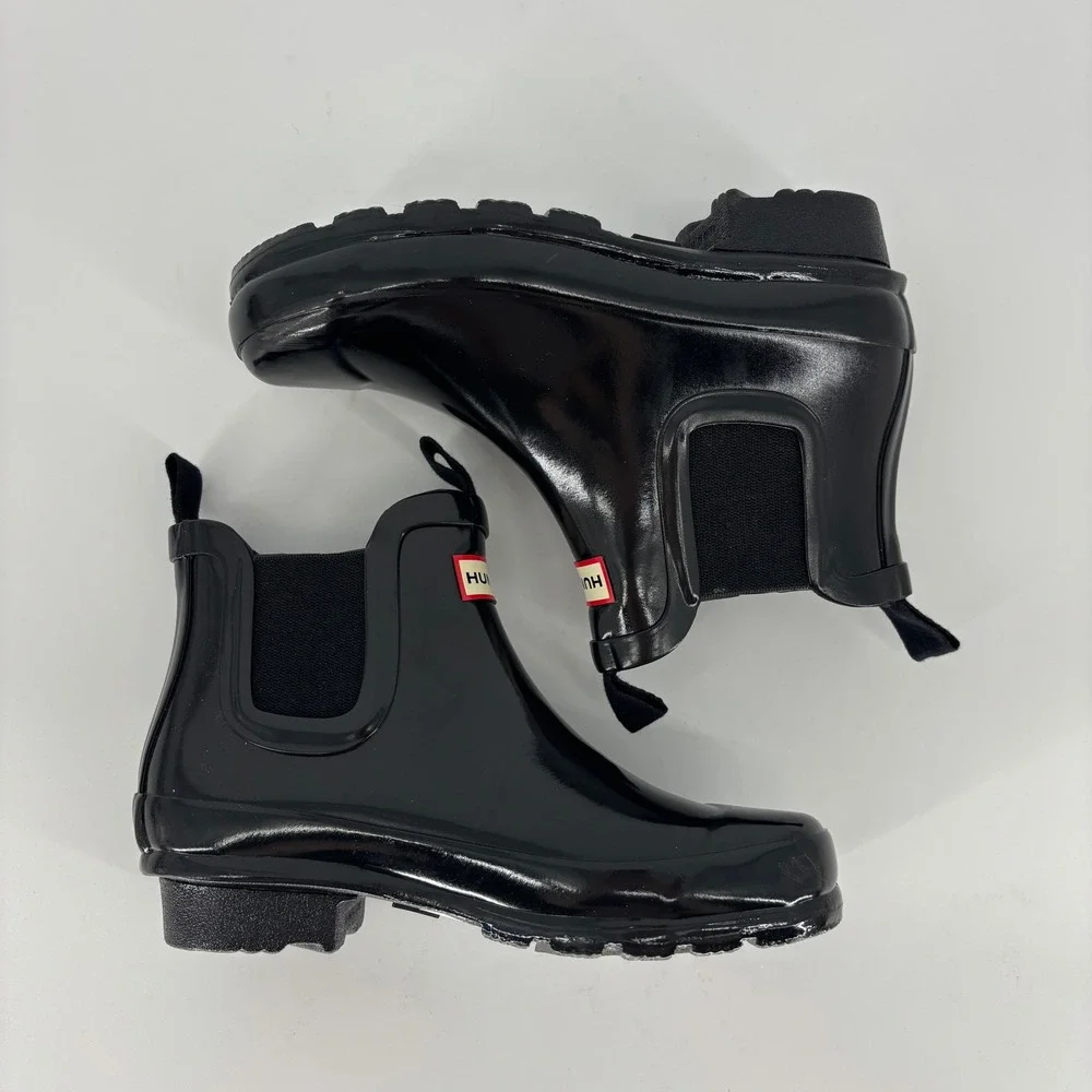Hunter Original Gloss Chelsea Ankle Boots Black Kids Size 13 Rubber Waterproof